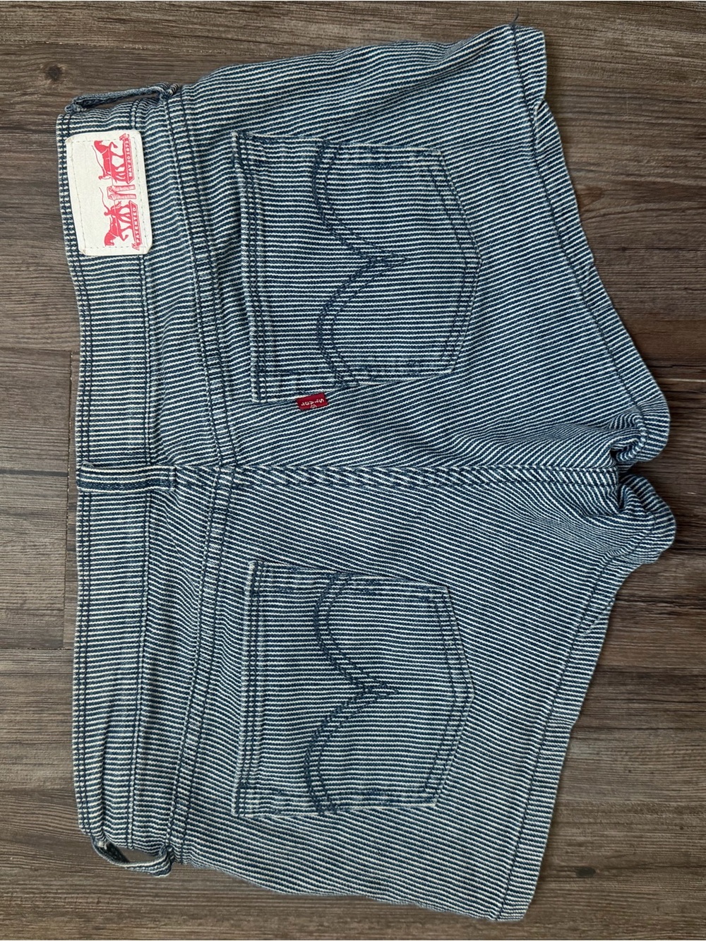 Levi's Navy and White Pinstripe Denim Shorts